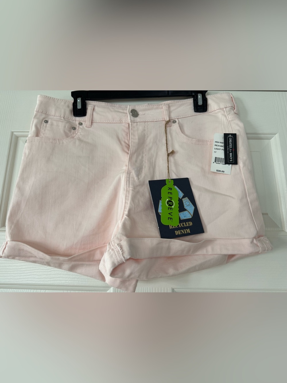 Indigo Rein Pale Pink Denim Cuffed high rise Jean Shorts NEW - Picture 1 of 5